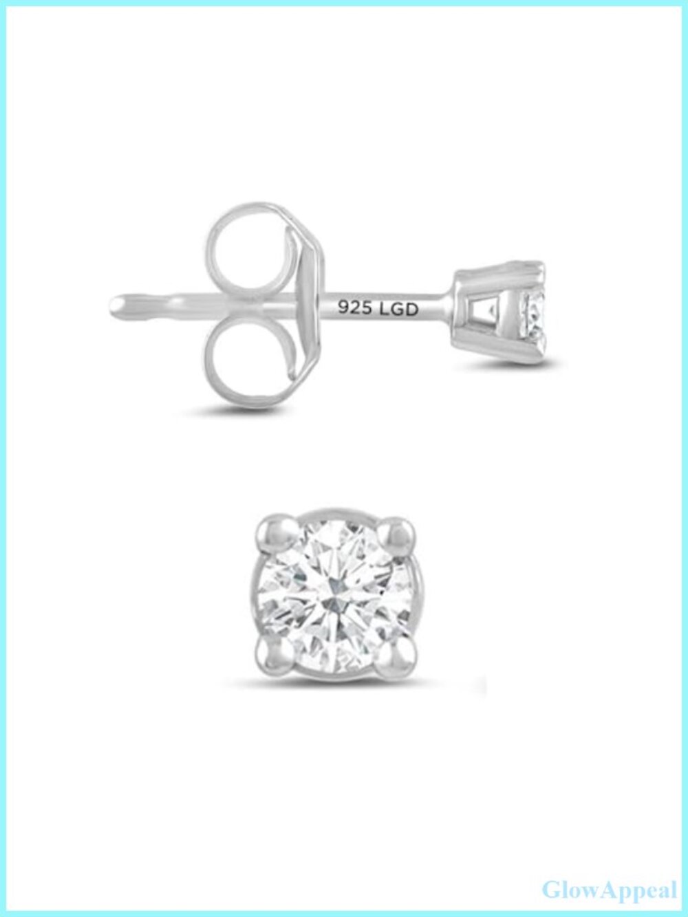 Lab Grown Diamond Stud Earrings Platinum Plated Sterling Silver 4 Prong Push